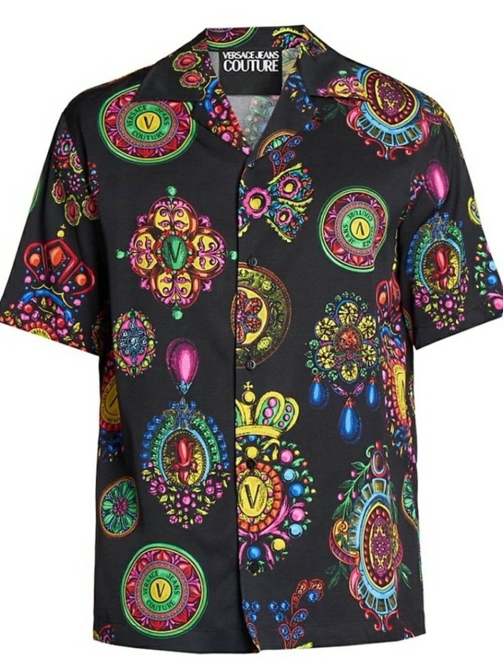 Versace Jeans Couture Regalia Print Button Down Short Sleeve Shirt XS FLAWED